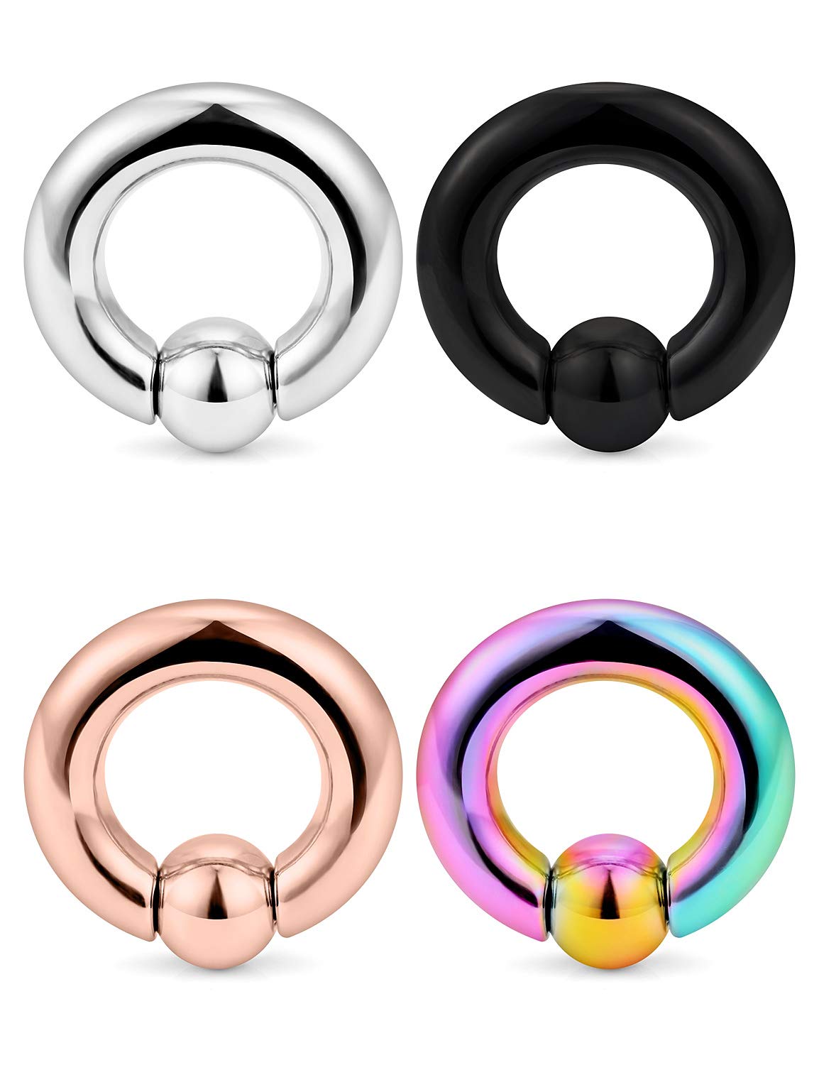 SCERRING 8G PA Ring Captive Bead Rings Spring Action CBR Monster Screwball Rings 316L Surgical Steel Pierced Body Jewelry Inner Diameter 12mm I/2Inch 4PCS