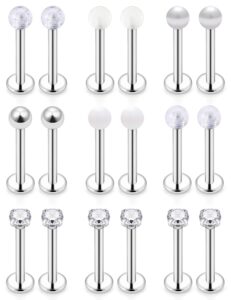 scerring 14 gauge cheek rings piercing clear cubic zirconia tongue ring body piercing jewelry retainer 16mm 5/8inch 18pcs silver