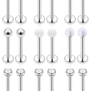 SCERRING 14 Gauge Cheek Rings Piercing Clear Cubic Zirconia Tongue Ring Body Piercing Jewelry Retainer 16mm 5/8Inch 18PCS Silver