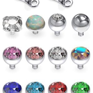 SCERRING 14G Dermal Piercing Jewelry Anchor Tops and Base Titanium Microdermals Piercing for Women Men Opal CZ Ball 2mm 14PCS