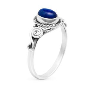 Koral Jewelry Oval Lapis Lazuli Spiral Sides Small Ring 925 Sterling Silver Vintage Tribal Gipsy Boho (9)