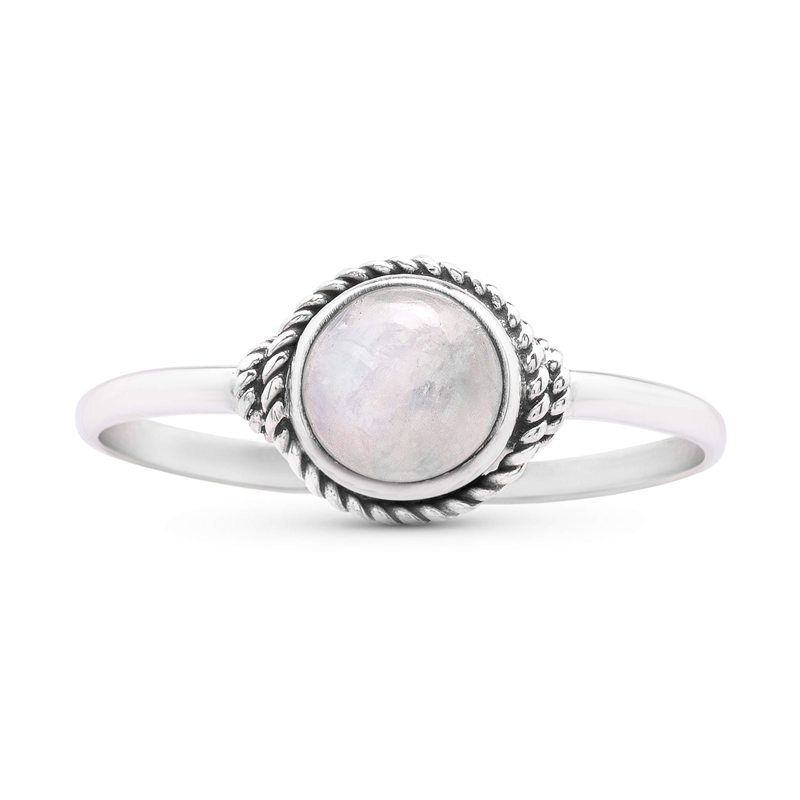 Koral Jewelry Round Moonstone Ethnic Delicate Ring 925 Sterling Silver Vintage Tribal Gipsy Boho Look (6)