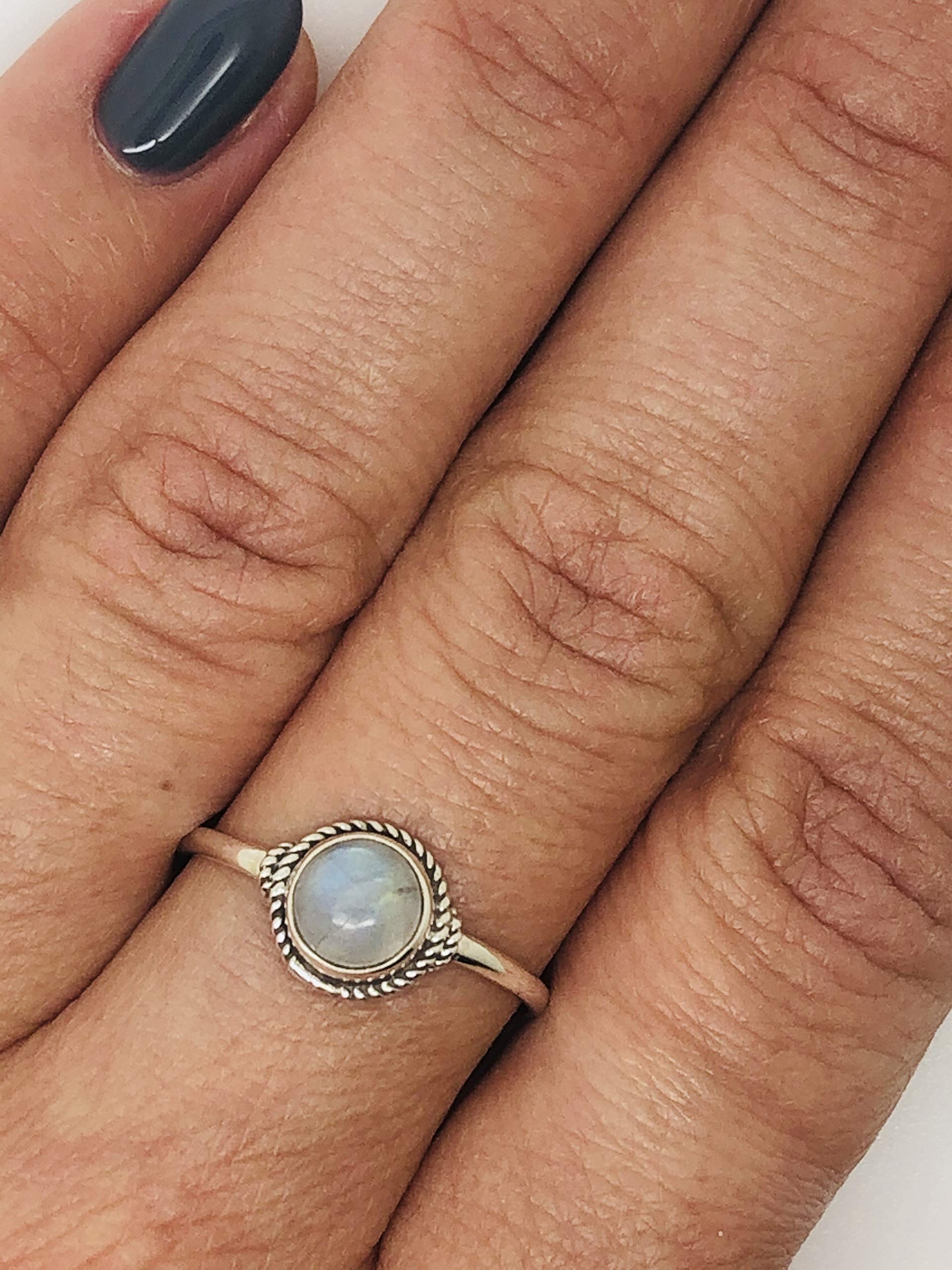 Koral Jewelry Round Moonstone Ethnic Delicate Ring 925 Sterling Silver Vintage Tribal Gipsy Boho Look (6)