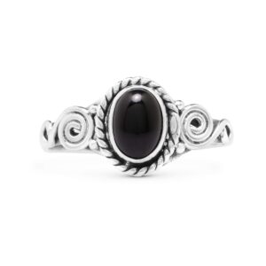 Oval Black Onyx Spiral Sides Small Ring 925 Sterling Silver Vintage Tribal Gipsy Boho (8)