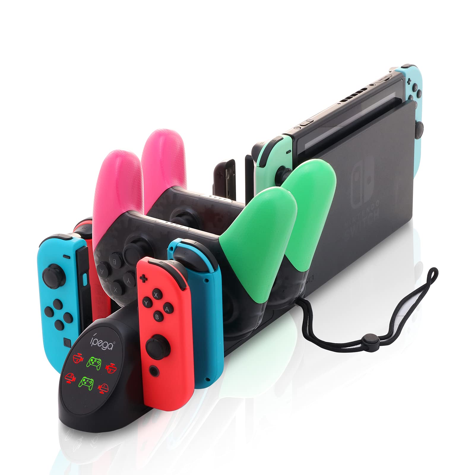 ECHZOVE Controller Charger for Nintendo Switch, Charger for 4 Switch Joy-Con Controllers, 2 Switch Pro controllers, 2 Joy-con Wrist Straps with USB 2.0 Ports(Not for PowerA Pro Controllers)