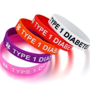 VNOX 5Pcs a Set Silicone Type 1 2 Diabetes Medical Alert ID Bangle Bracelet,7.5" (Style 3-Type 1 Diabetes)