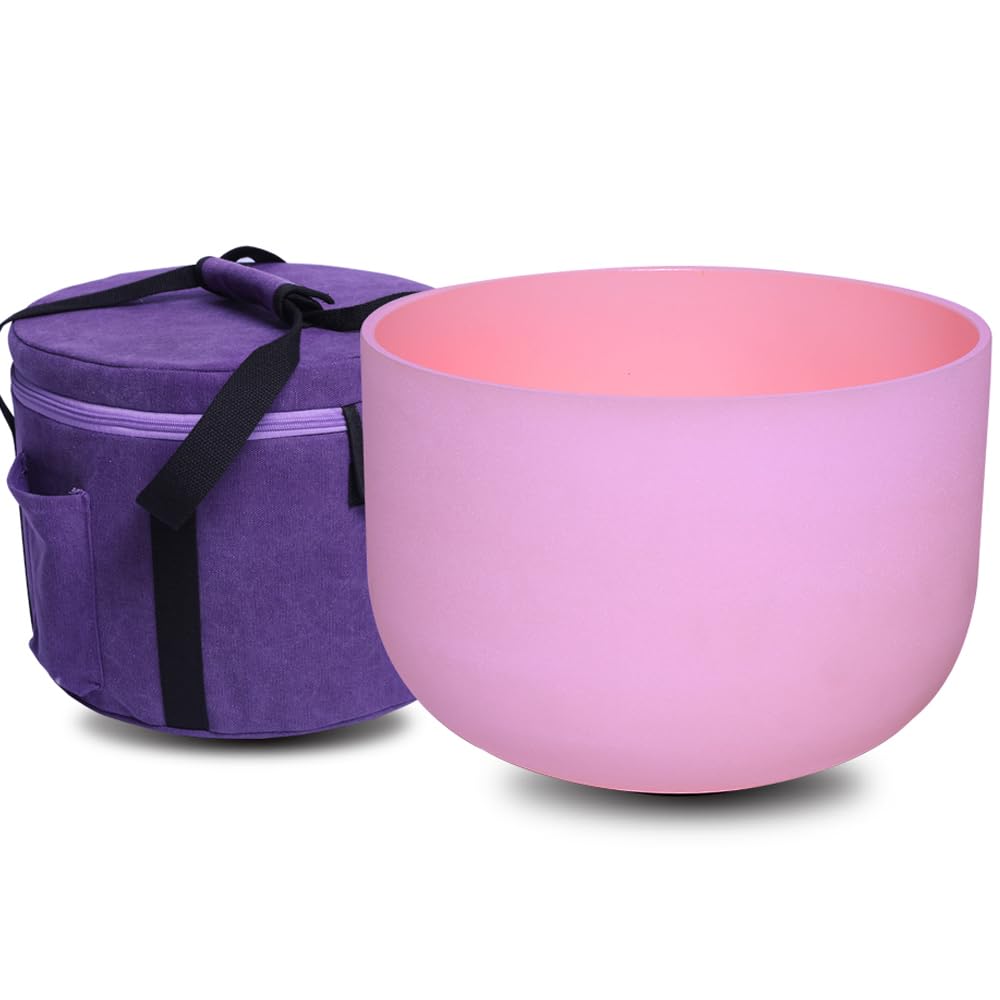 ENERGYSOUND 432Hz Perfect Pitch C Note Root Chakra Pink Color Frosted Quartz Crystal Singing Bowl 10 inch with Heavy Duty Case Bag mallet & o-ring included