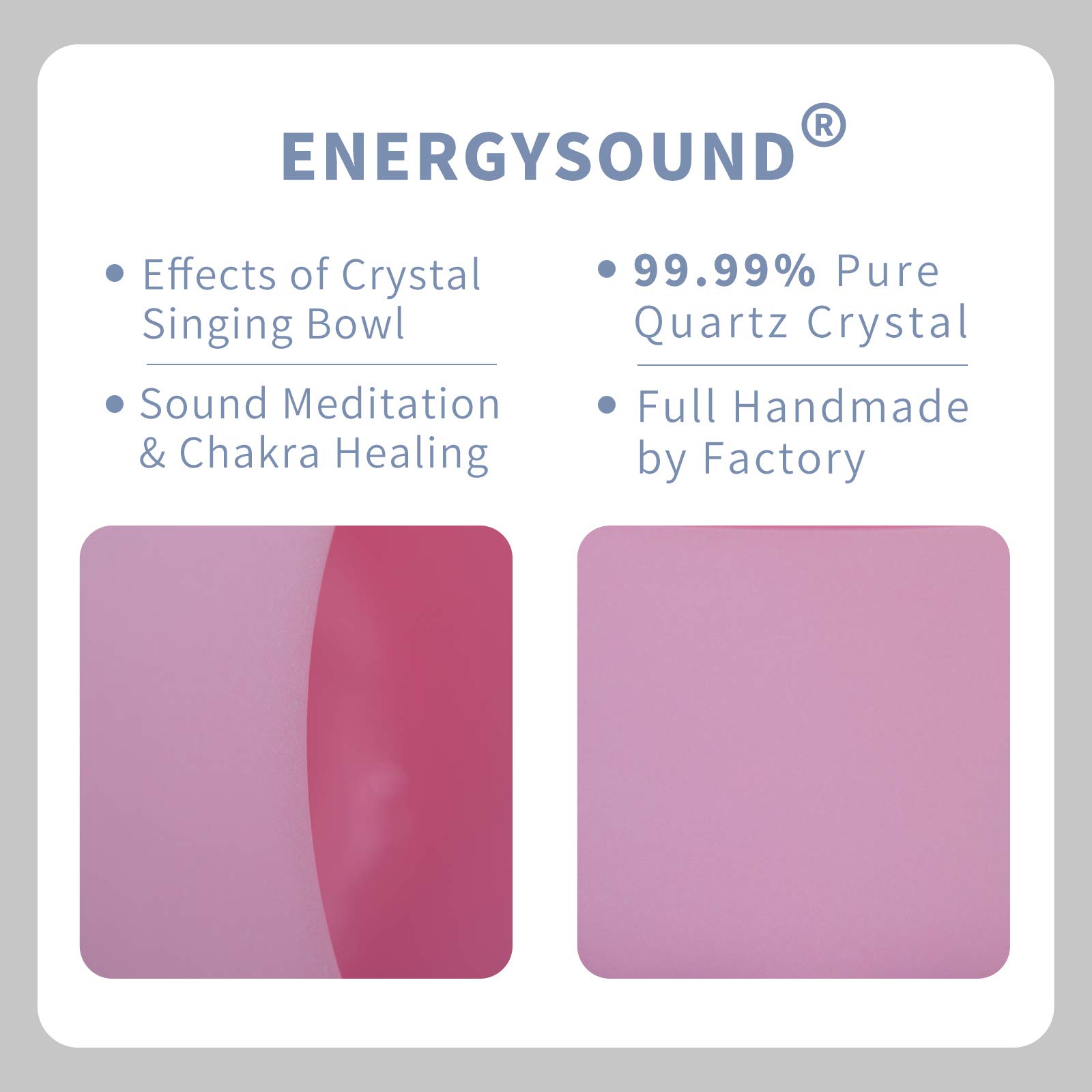 ENERGYSOUND 432Hz Perfect Pitch C Note Root Chakra Pink Color Frosted Quartz Crystal Singing Bowl 10 inch with Heavy Duty Case Bag mallet & o-ring included