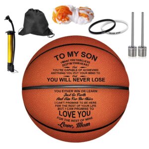 KWOOD Customized 29.5" Basketballs Gifts for Son, Personalized Indoor/Outdoor Game Leather Basketball, Engraved Graduation Christmas Birthday Gift for Son from Mom