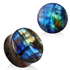 covet jewelry aaa grade natural labradorite stone saddle plug (00ga)