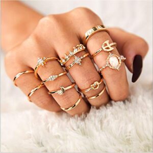 Sither 13 Pcs Women Rings Set Knuckle Rings Gold Bohemian Rings Vintage Gem Crystal Rings Joint Knot Ring Sets for Teens Party Daily Fesvital Jewelry Gift(style3)