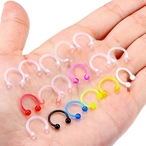 Yaalozei 16G Clear Plastic Lip Ring Hoop Nose Septum Eyebrow Ring Flexible Silicone Cartilage Tragus Helix Rook Daith Guages Earring Smiley Piercing Jewelry Retainer Surgery Sport Work Women Men 10mm