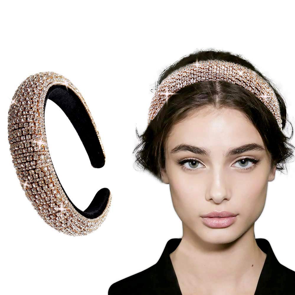 milylove Rhinestone Crystal Diamond Headbands for Women Fashionable Handmade Wide Hair Hoops Beaded Bling HairBand Hair Accessories