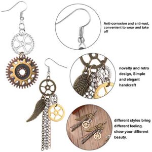 Hicarer 8 Pairs Drop Earrings Gear Dangle Earrings Antique Clockwork Earrings Vintage Mix-tone Earrings(Retro Style)