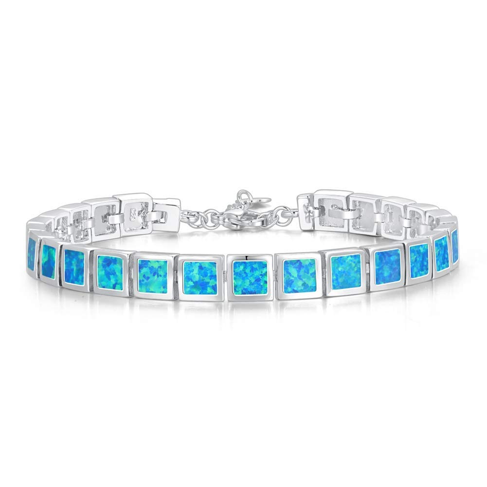 CiNily Blue Fire Opal 14K White Gold Plated Bracelets for Women Jewelry Gems Bracelet 8 3/4"