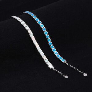 CiNily Blue Fire Opal 14K White Gold Plated Bracelets for Women Jewelry Gems Bracelet 8 3/4"