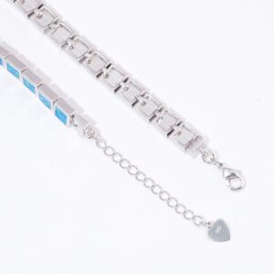 CiNily Blue Fire Opal 14K White Gold Plated Bracelets for Women Jewelry Gems Bracelet 8 3/4"