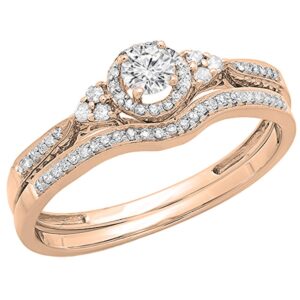 dazzlingrock collection 0.33 carat (ctw) round white diamond ladies bridal engagement ring set 1/3 ct, 14k rose gold, size 10