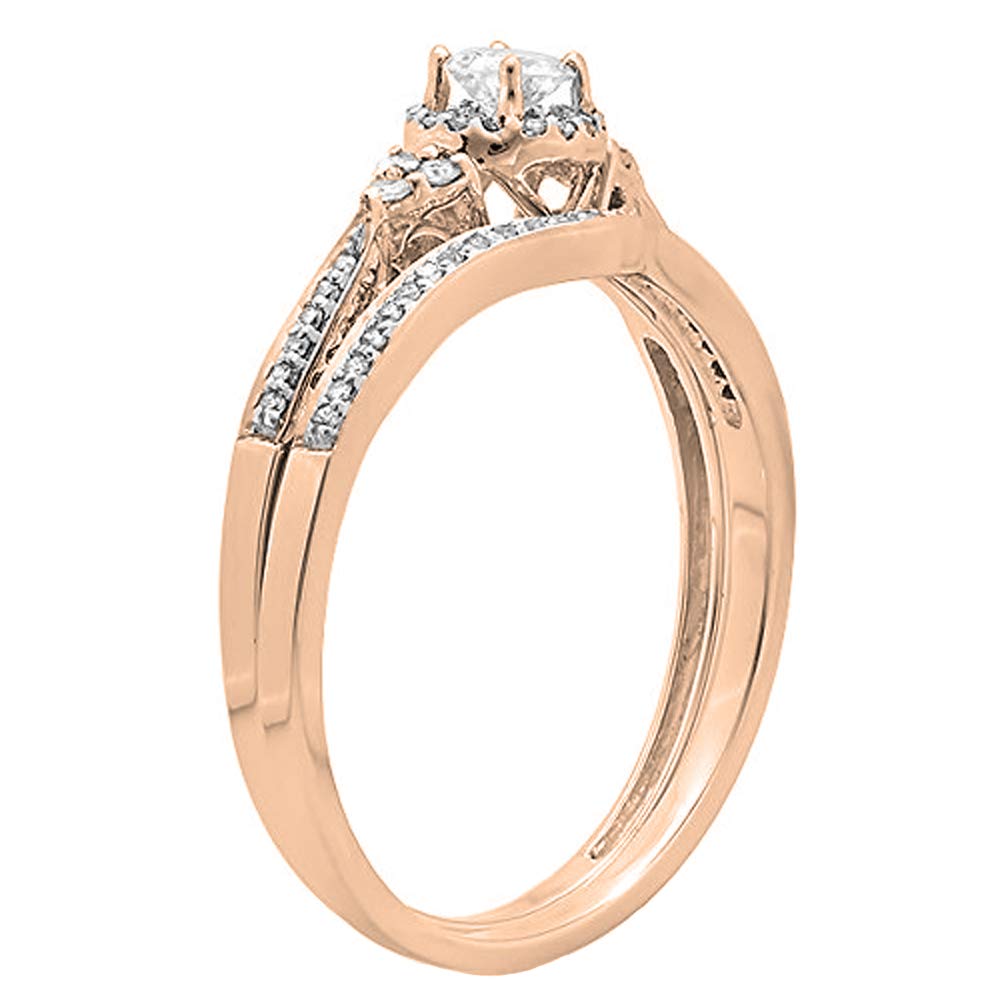 Dazzlingrock Collection 0.33 Carat (ctw) Round White Diamond Ladies Bridal Engagement Ring Set 1/3 CT, 14K Rose Gold, Size 10