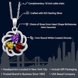 Gem Stone King 925 Sterling Silver Build Your Own Personalized 3 Heart Shape Birthstones Fashion Love Mothers Flower Blossom Pendant Necklace For Women with 18 Inch Chain