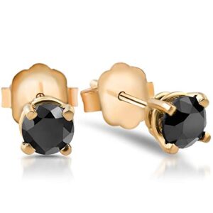 14k white or yellow gold 1/2 ct t.w. black round-cut diamond studs women's earrings brilliant cut