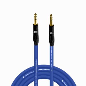 COLUBER CABLE 1/4 TRS Male to 1/4" TRS Male - 15 Feet - Blue - 1/4 (6.35mm) Stereo Balanced Male to Male Connector for Powered Speakers, Audio Interface or Mixer for Live Performance & Recording