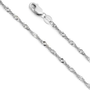 Wellingsale 14K Solid White Gold 1.8mm Singapore Chain with Lobster Claw Clasp - 18" Inches