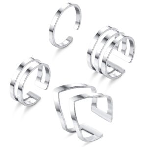 loyallook 4pcs 316l stainless steel stackable knuckle midi rings for women's minimalist chevron v ring line adjustable nail thumb ring set