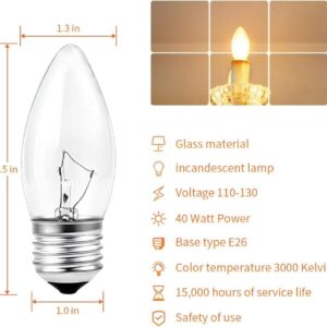 SCOMX 40W Incandescent Equivalent Energy Torpedo Tip Chandelier with Crystal Clear Incandescent Light Bulbs Tip Light Bulb and Medium E26 Candelabra Base (6)