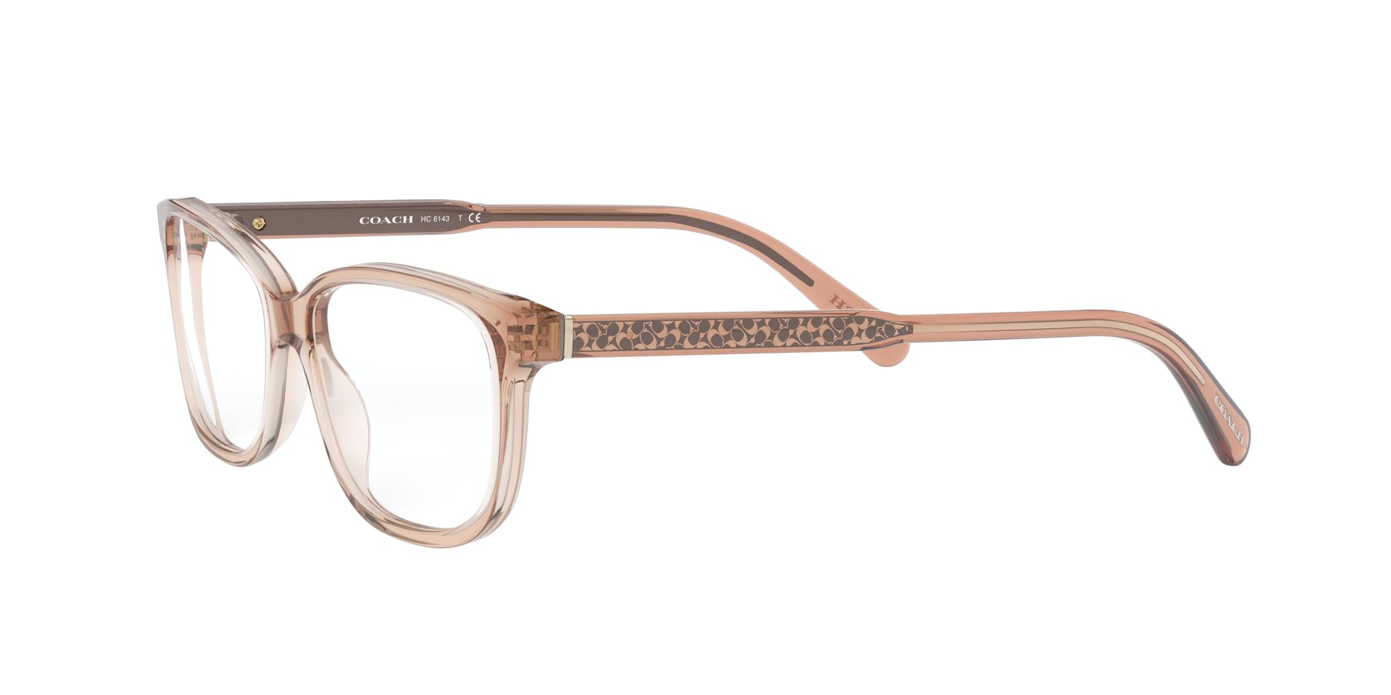 Coach HC6143 Prescription Eyewear Frames, Transparent Peach/Demo Lens, 52 mm