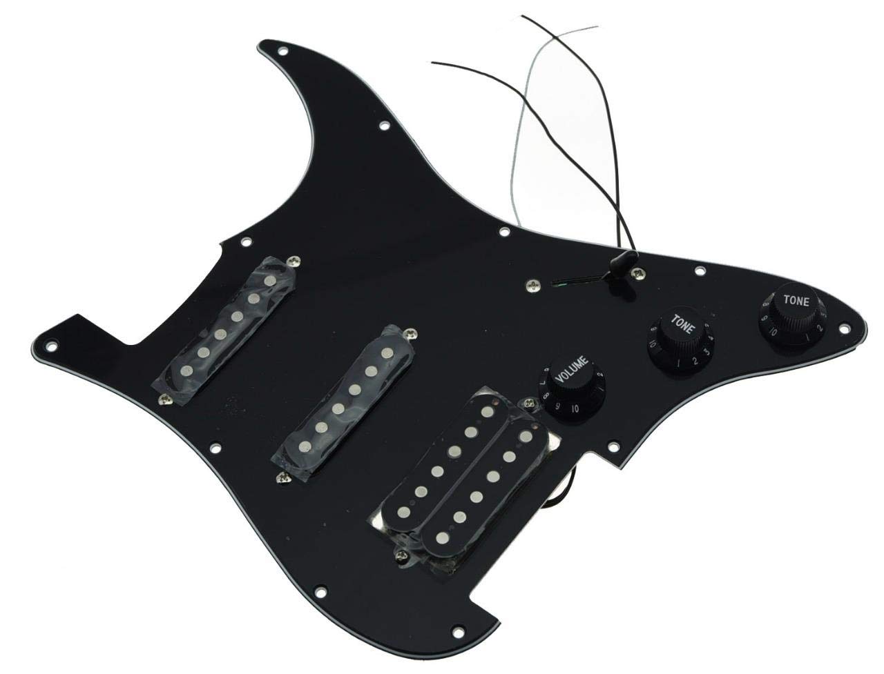 KAISH Prewired Loaded Strat HSS Pickguard for Squier or Import Stratocaster Black 3 Ply