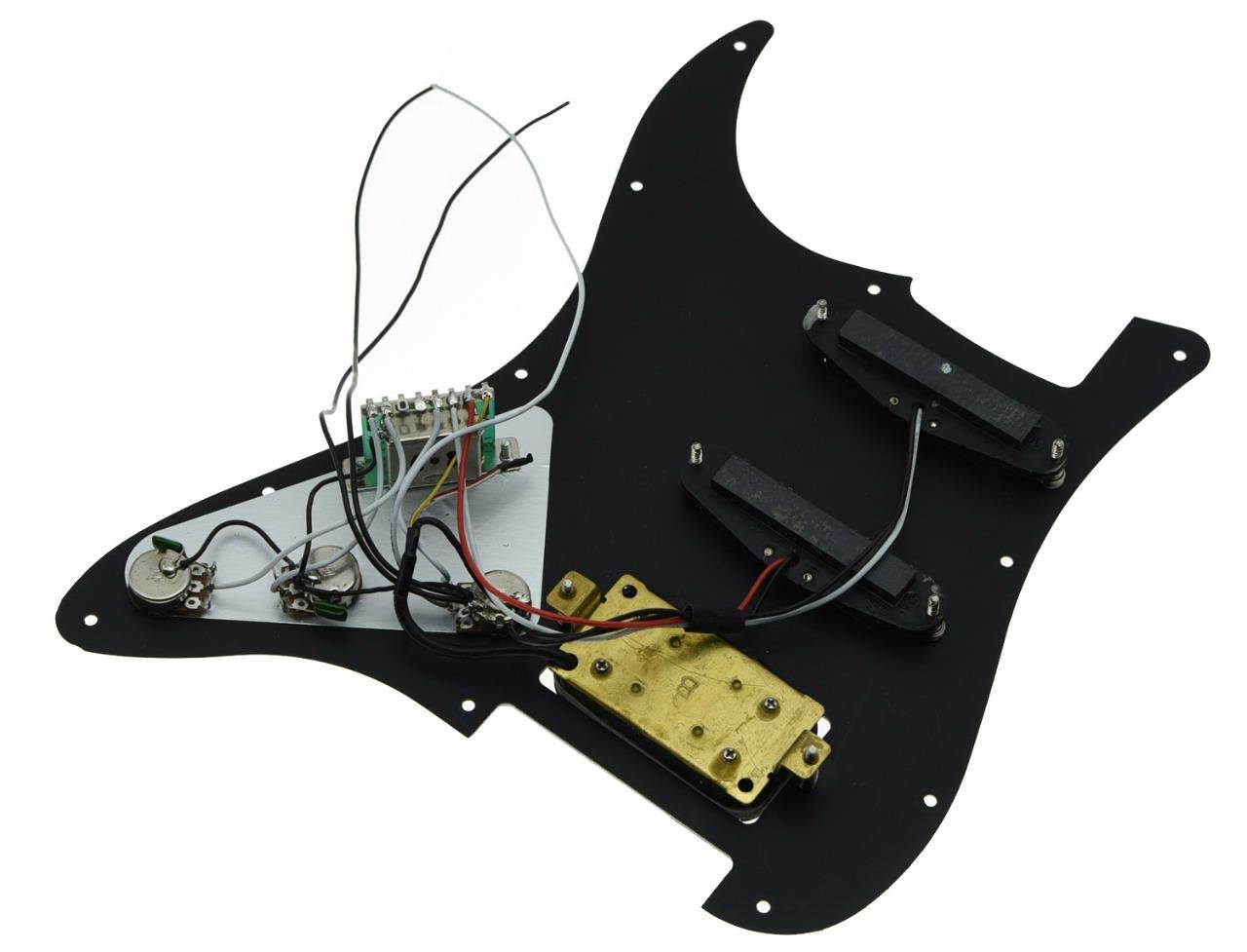 KAISH Prewired Loaded Strat HSS Pickguard for Squier or Import Stratocaster Black 3 Ply