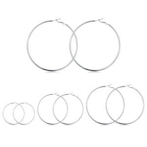 4 pairs sterling silver hoop earrings - 14k white gold plated hoop earrings big hoop earrings set silver hoop earrings for women valentine's day gifts (30/40/50/60mm)