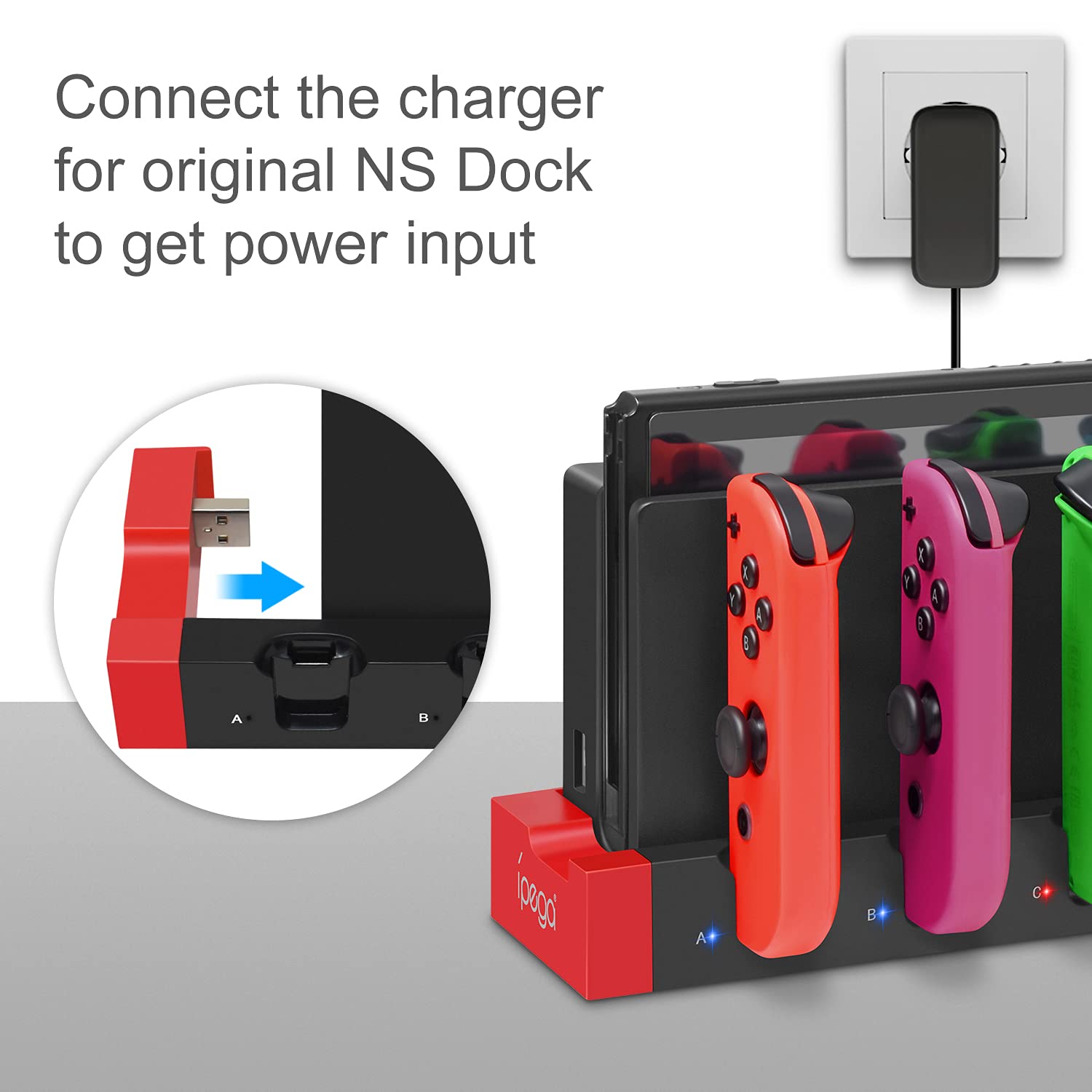 FYOUNG Charger for Switch &Switch OLED Joy Cons Controllers, Charging Dock Base Station for Nintendo Switch Joycons with Indicator, Charger Station Stand for Joy Cons