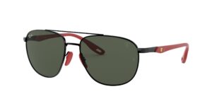 ray-ban rb3659m scuderia ferrari collection square sunglasses, black/dark green, 57 mm