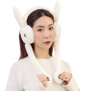 women's winter plush earwarmer bunny earmuffs with moving jumping rabbit ears windproof airbag ear bag