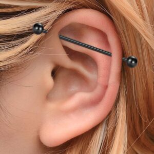 Mayhoop 14G Stainless Steel Industrial Barbell Earring Cartilage Body Piercing Jewelry 38mm 1&1/2 Inch Industrial Piercing Bar