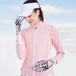 FINGER TEN Golf Gloves Women Left Right Hand Leather with Ball Marker Value Pack, Colored Glove for Ladies Right Left Handed Golfer All Weather Grip (Full-Leopard, Large, Left)