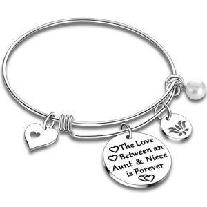 Aunt Bracelet From Niece Nephew Bangle Bracelet Gifts For Auntie Niece Jewelry Aunt Bangle Niece Bracelet (Style A - The Love Between an Aunt & Niece Is Forever)