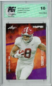 josh jacobs 2019 leaf hype! #21 blank back 1 of 1 rookie card pgi 10 - football slabbed rookie cards