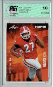 nick chubb 2018 leaf hype! #9 orange blank back 1 of 1 rookie card pgi 10 - leaf football cards