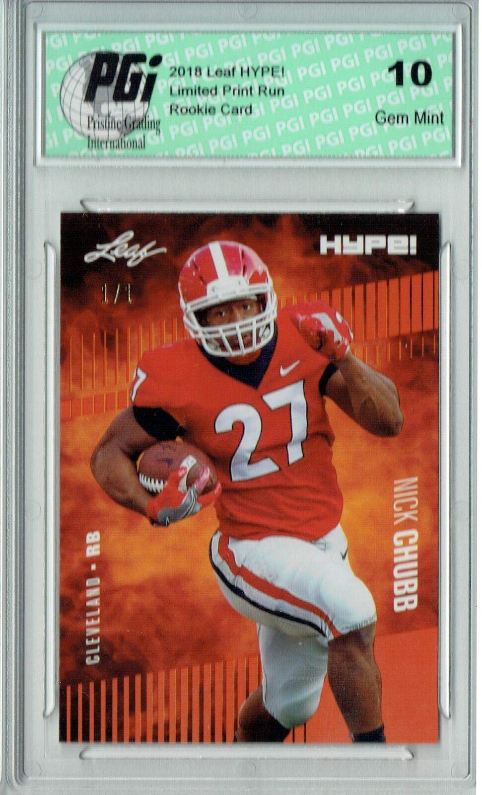 Nick Chubb 2018 Leaf HYPE! #9 Orange Blank Back 1 of 1 Rookie Card PGI 10 - Leaf Football Cards