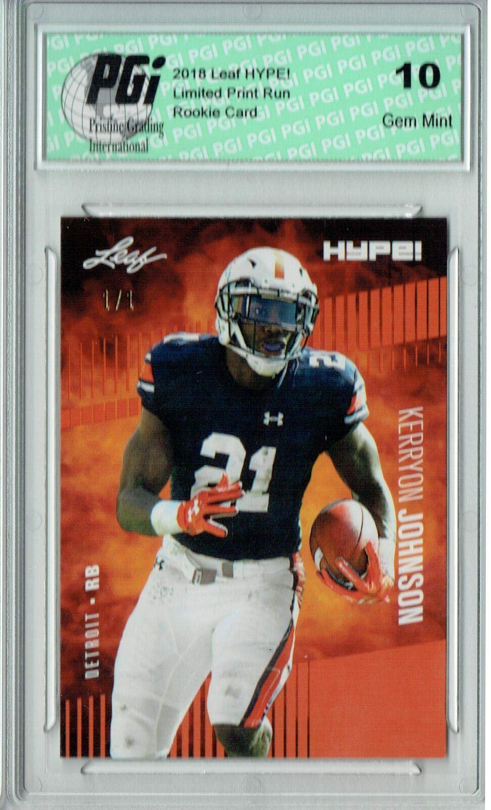 Kerryon Johnson 2018 Leaf HYPE! #14 Masterpiece True 1 of 1 Rookie Card PGI 10 - Leaf Football Cards