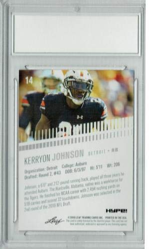 Kerryon Johnson 2018 Leaf HYPE! #14 Masterpiece True 1 of 1 Rookie Card PGI 10 - Leaf Football Cards