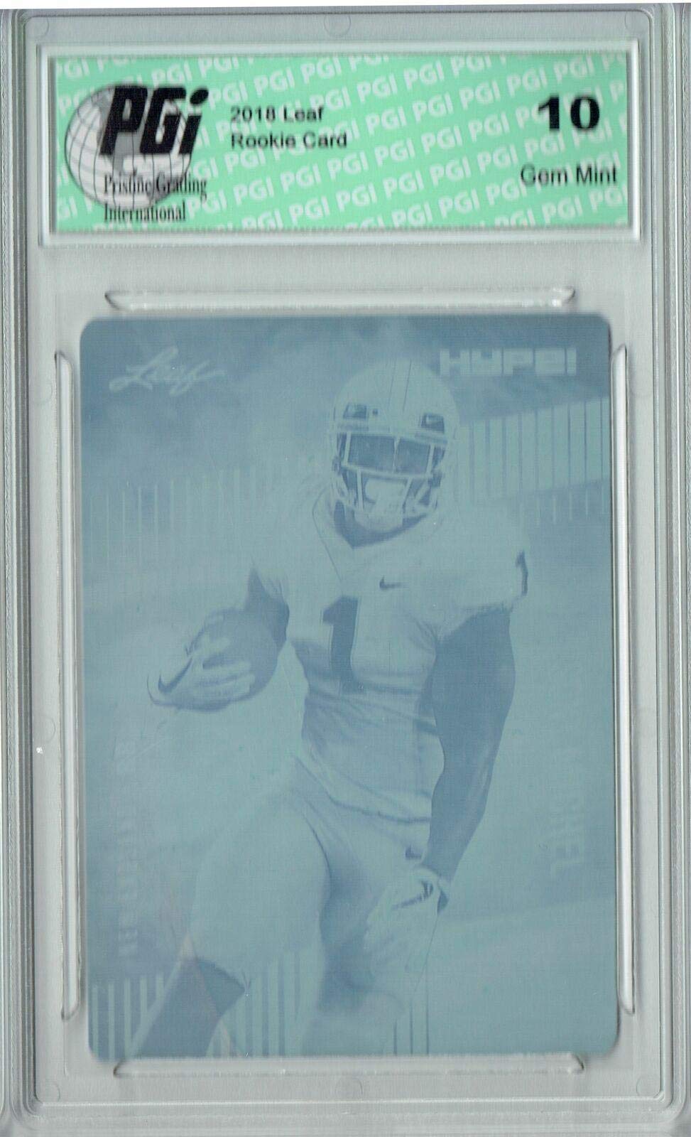 Sony Michel 2018 Leaf HYPE! #7 Rare Cyan Plate 1 of 1 Rookie Card PGI 10 - Football Slabbed Rookie Cards