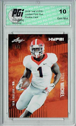 Sony Michel 2018 Leaf HYPE! #7A Masterpiece True 1 of 1 Rookie Card PGI 10 - Leaf Football Cards