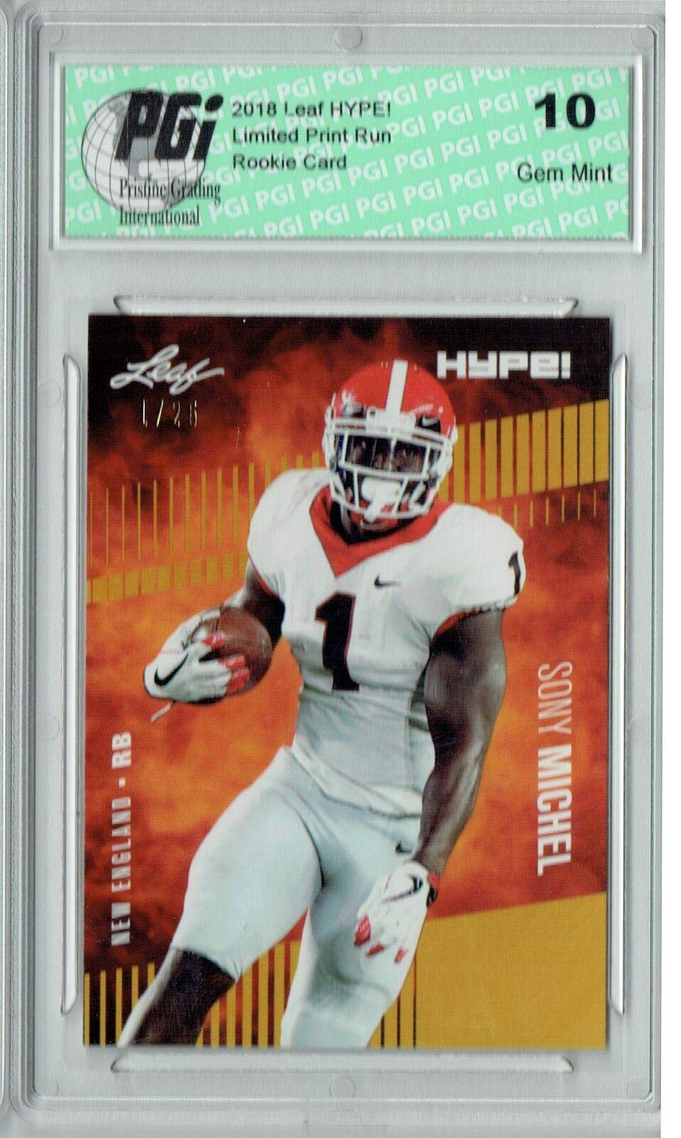 Sony Michel 2018 Leaf HYPE! #7 Jersey #1/25 Rookie Card PGI 10 - Leaf Football Cards