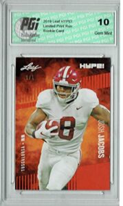 josh jacobs 2019 leaf hype! #21 orange blank back 1 of 1 rookie card pgi 10 - football slabbed rookie cards