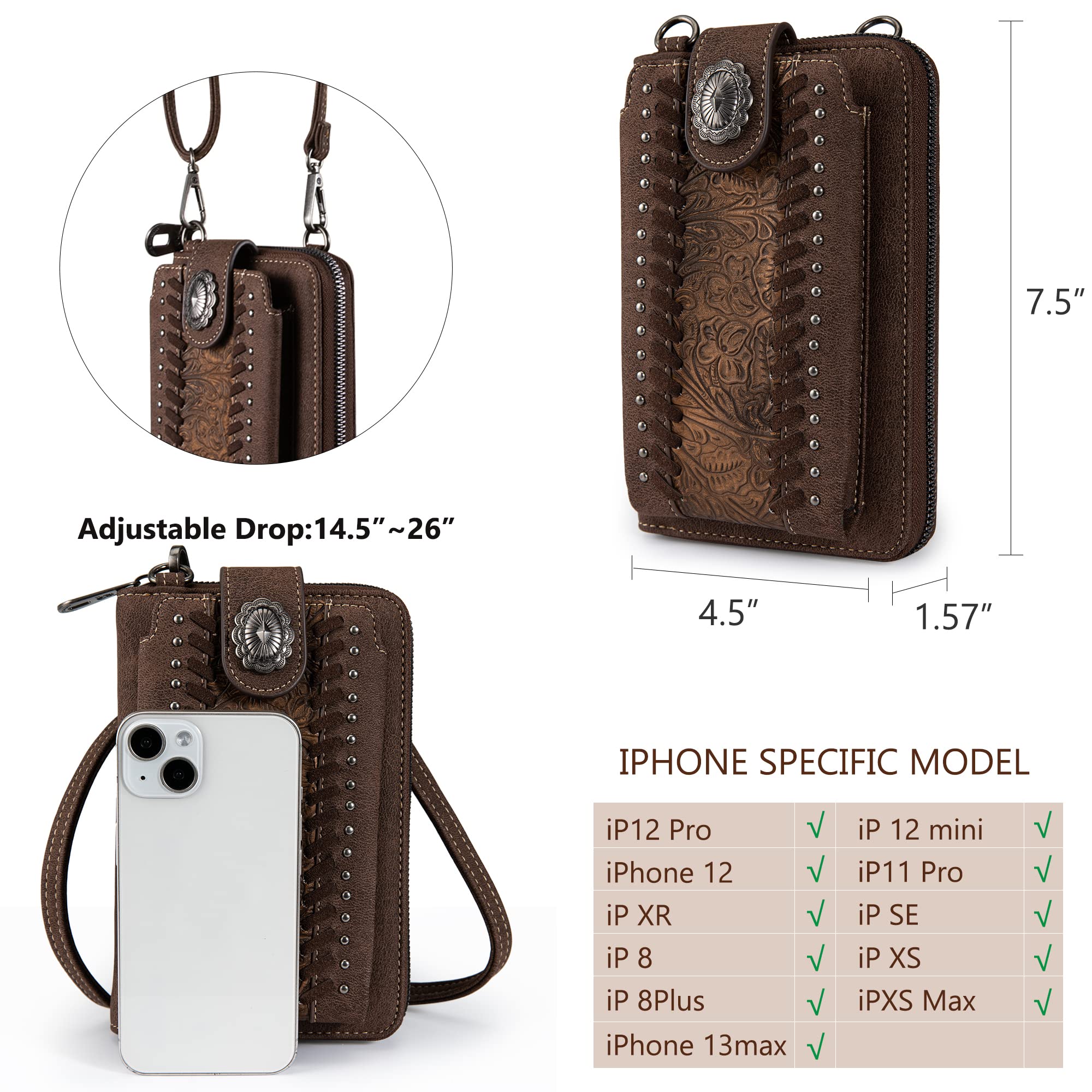 Montana West Crossbody Cell Phone Purse For Women Western Style Cellphone Wallet Bag Travel Size With Strap PHD-107BR