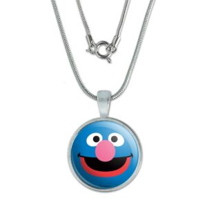 graphics & more sesame street grover face 0.75" pendant with sterling silver plated chain